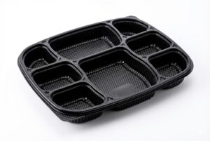 8-Compartment Black Meal Tray with Lid – Premium Food-Grade PP | Microwave Safe | Export Quality | Leak-Proof Multi-Compartment Meal Packaging Tray