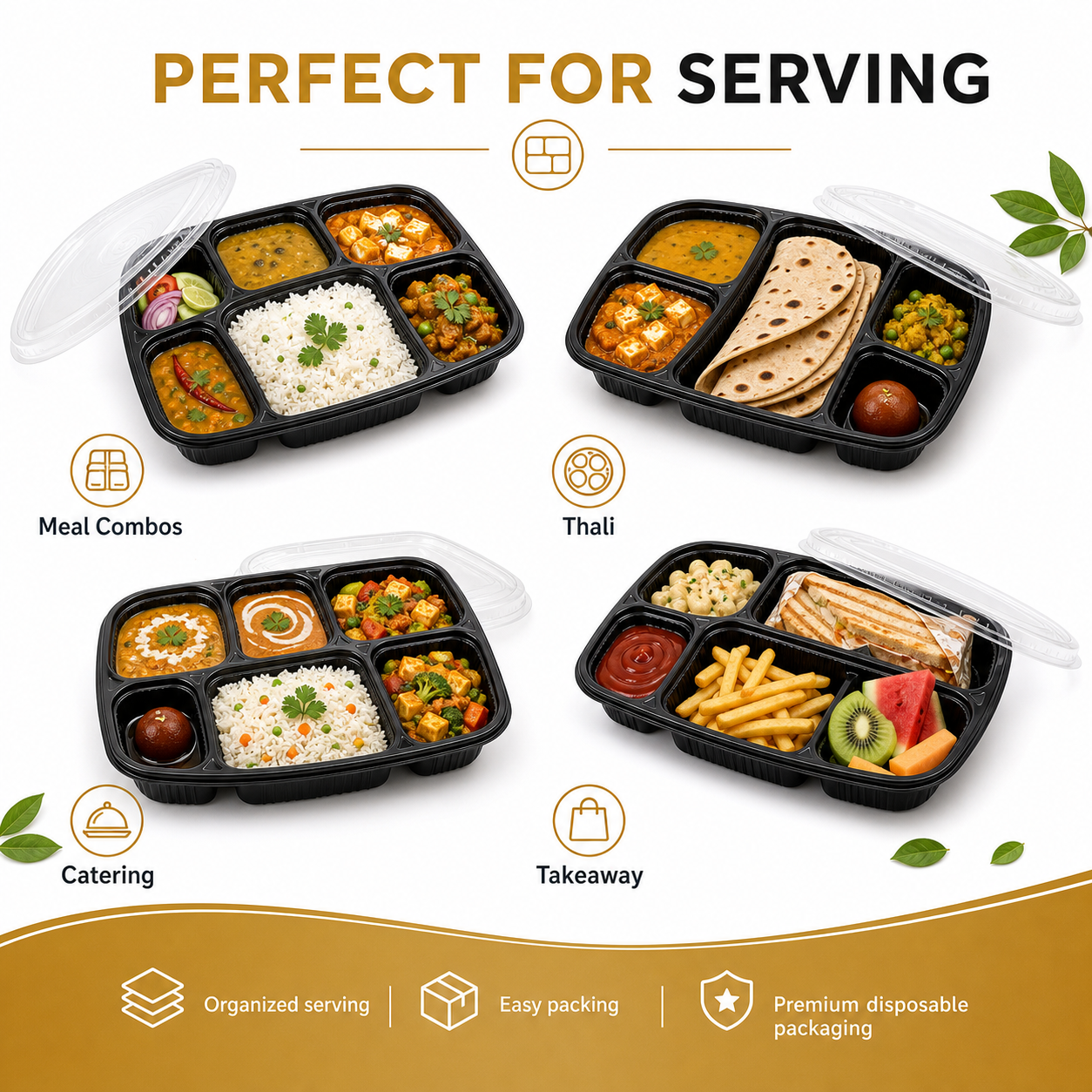Use cases of 5CP black meal tray