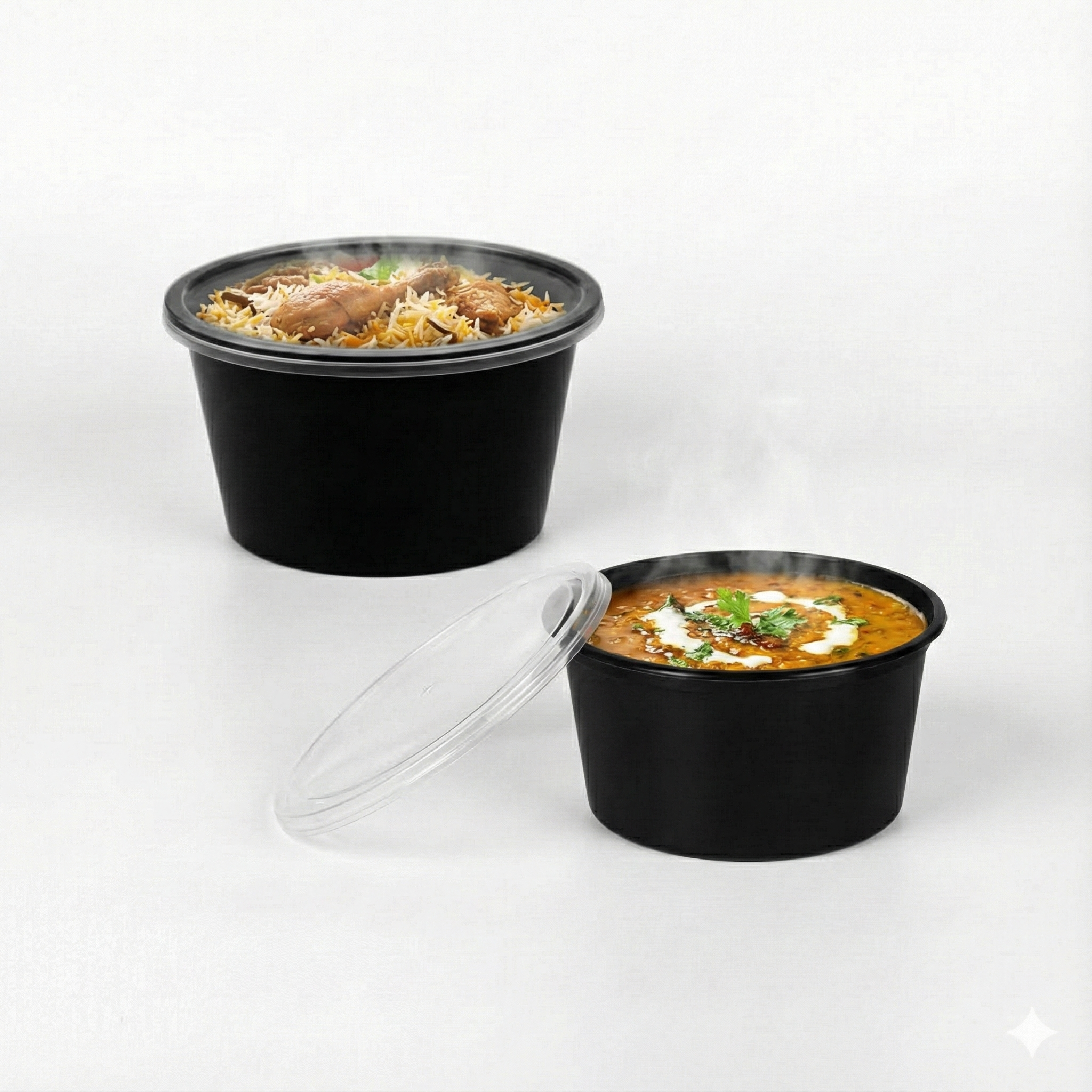 Real 500ml round black disposable container with lid