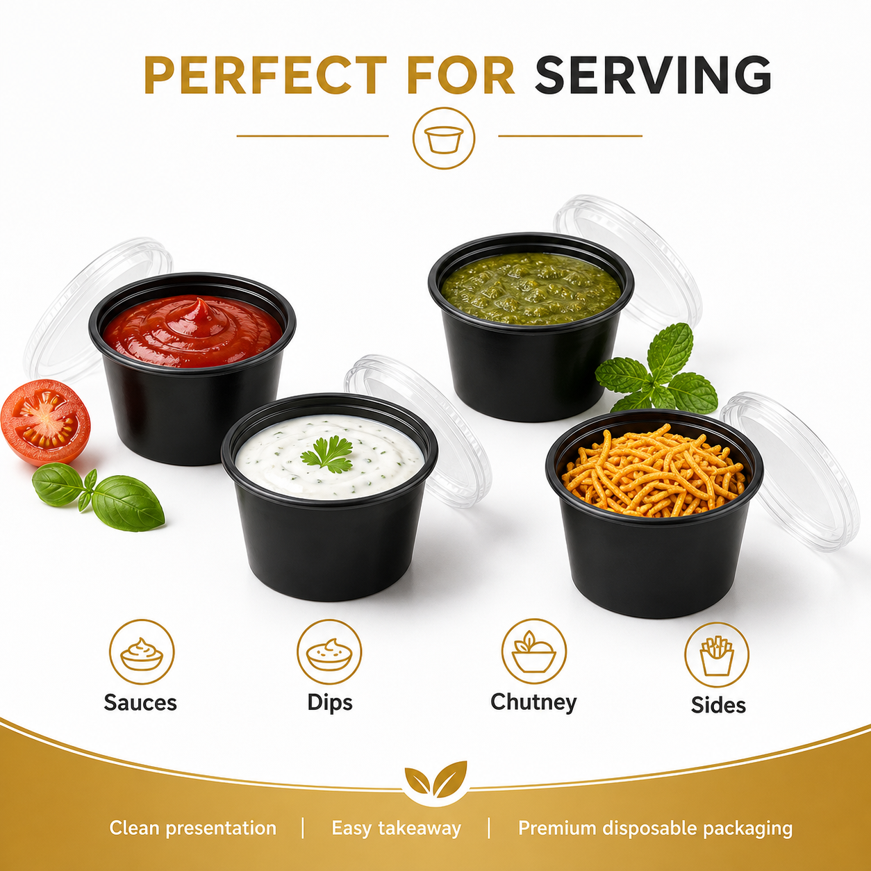 Use cases of black sauce cup with lid