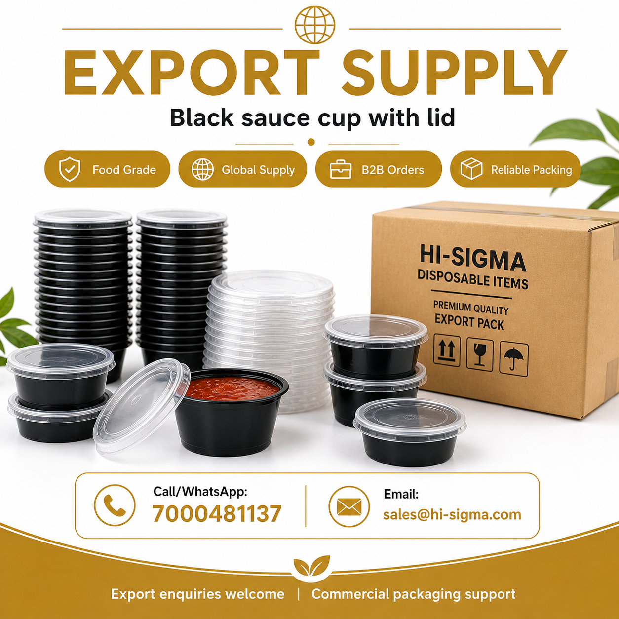 Export supply for black sauce cup with lid